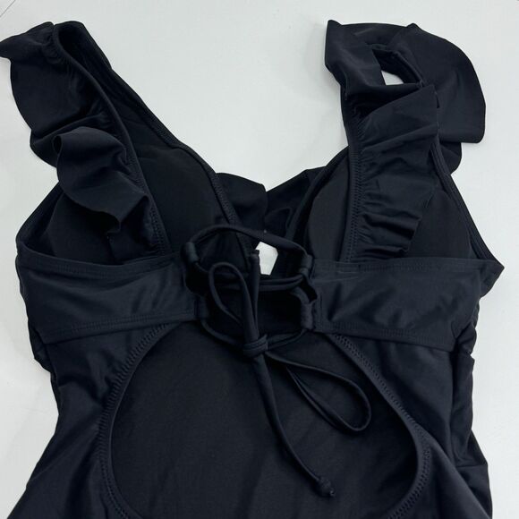 Cupshe Swimsuit Womens One Piece Ruffle Wide Strap Tie Closure M Black Seaside - Picture 7 of 8
